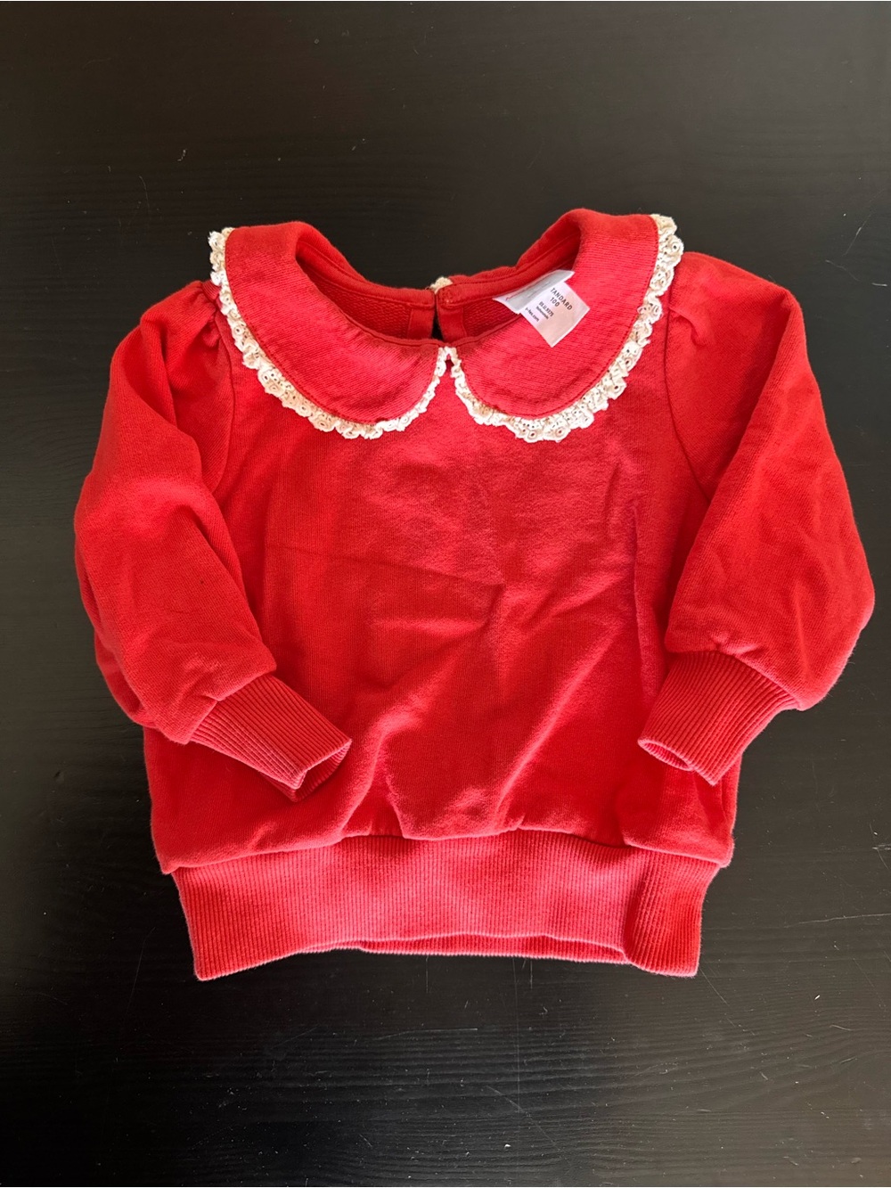 Hanna Andersson Red Sweatshirt with Lace-Trim Peter Pan Collar